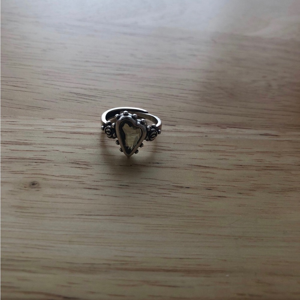 Vintage Sterling Silver Heart Adjustable Ring with Green Stone